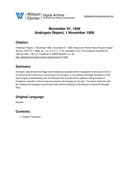 November 01, 1956 Andropov Report, 1 November 1956