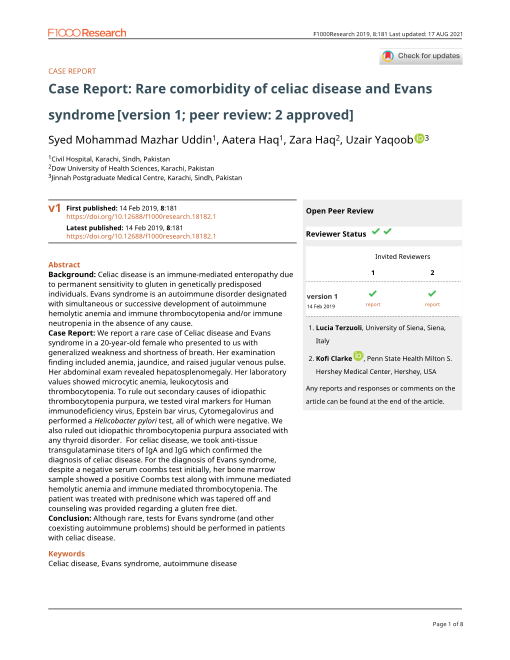 Rare Comorbidity of Celiac Disease and Evans Syndrome [Version 1; Peer Review: 2 Approved]