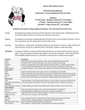 Grease Audition Packet