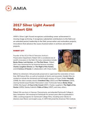 2017 Silver Light Award Robert Gitt