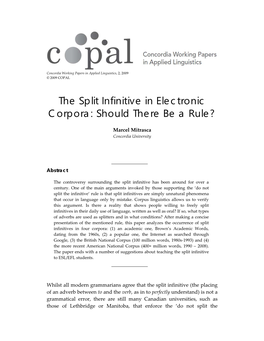 The Split Infinitive in Electronic Corpora: Should There Be a Rule?
