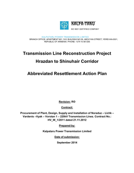 Transmission Line Reconstruction Project Hrazdan to Shinuhair Corridor