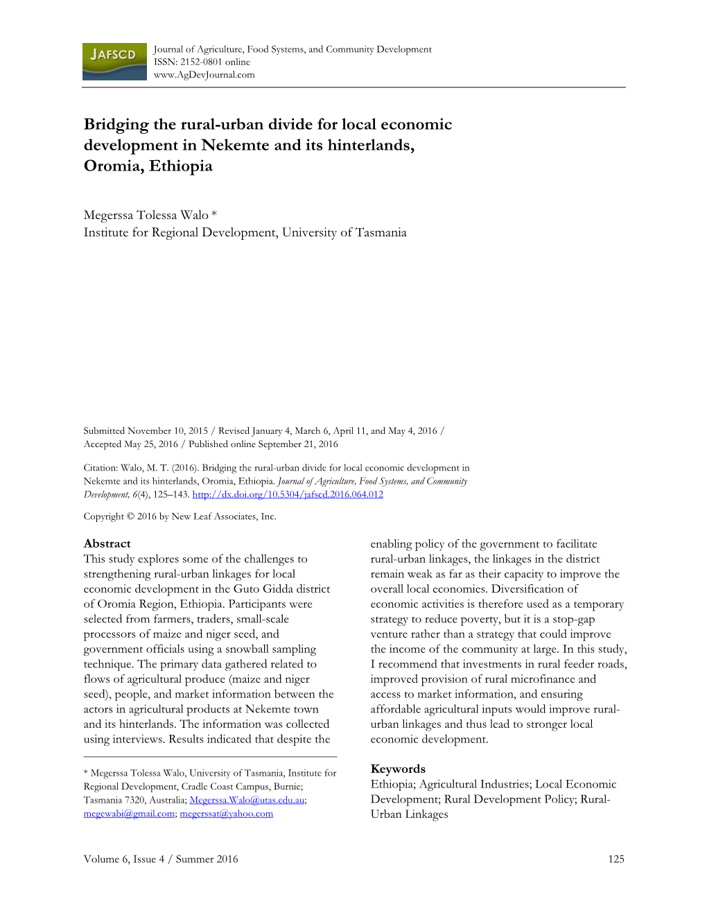 Bridging the Rural-Urban Divide for Local Economic Development in Nekemte and Its Hinterlands, Oromia, Ethiopia