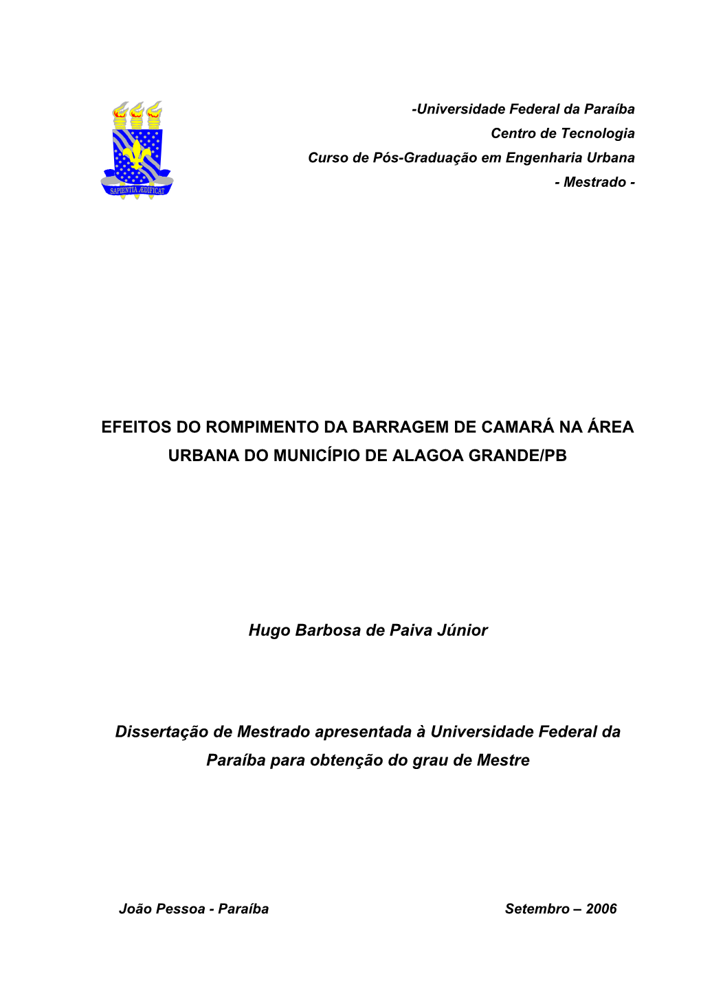 Estudo Socioeconômico Das Áreas Urbanas Da Cidade De Alagoa