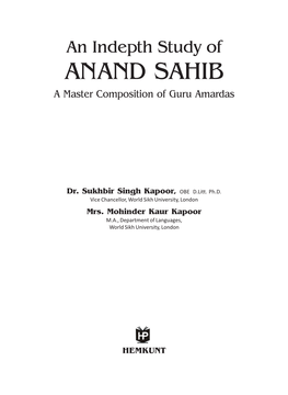ANAND SAHIB a Master Composition of Guru Amardas
