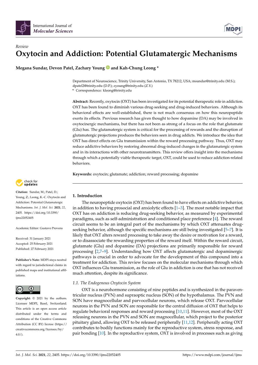 Oxytocin and Addiction: Potential Glutamatergic Mechanisms