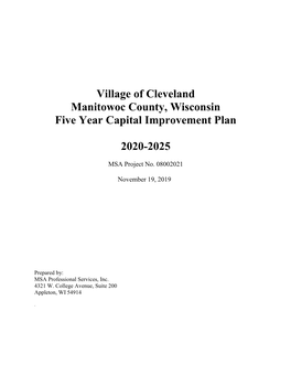 Capital Improvement Plan 2020-2025 Village of Cleveland, Manitowoc County, Wisconsin