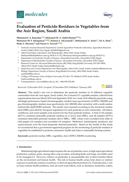 Evaluation of Pesticide Residues in Vegetables from the Asir Region, Saudi Arabia