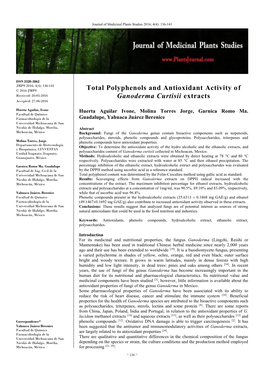 Total Polyphenols and Antioxidant Activity of Ganoderma Curtisii Extracts