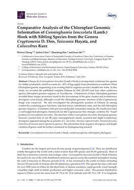 Comparative Analysis of the Chloroplast Genomic Information of Cunninghamia Lanceolata (Lamb.) Hook with Sibling Species from the Genera Cryptomeria D