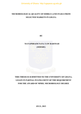 Microbiological Quality of Edible Land Snails from Selected Markets in Ghana