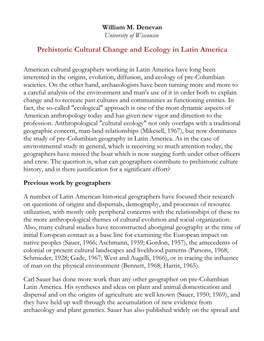 Prehistoric Cultural Change and Ecology in Latin America