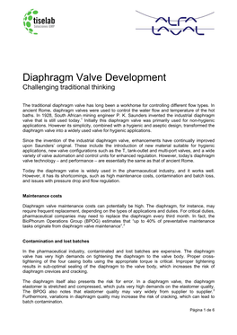 Diaphragm Valve Development Challenging Traditional Thinking