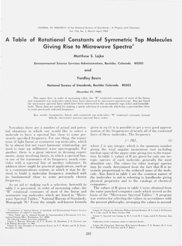 A Table of Rotational Constants of Symmetric Top Molecules Giving Rise