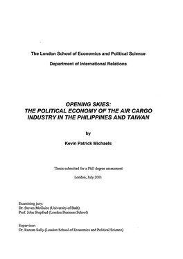 The Political Economy of the Air Cargo Industry in the Philippines and Taiwan