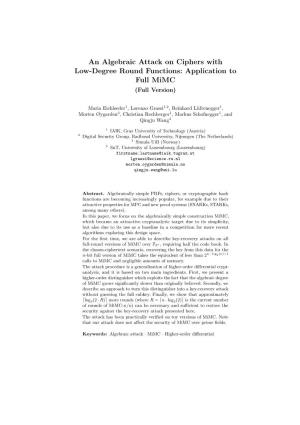 An Algebraic Attack on Ciphers with Low-Degree Round Functions: Application to Full Mimc (Full Version)