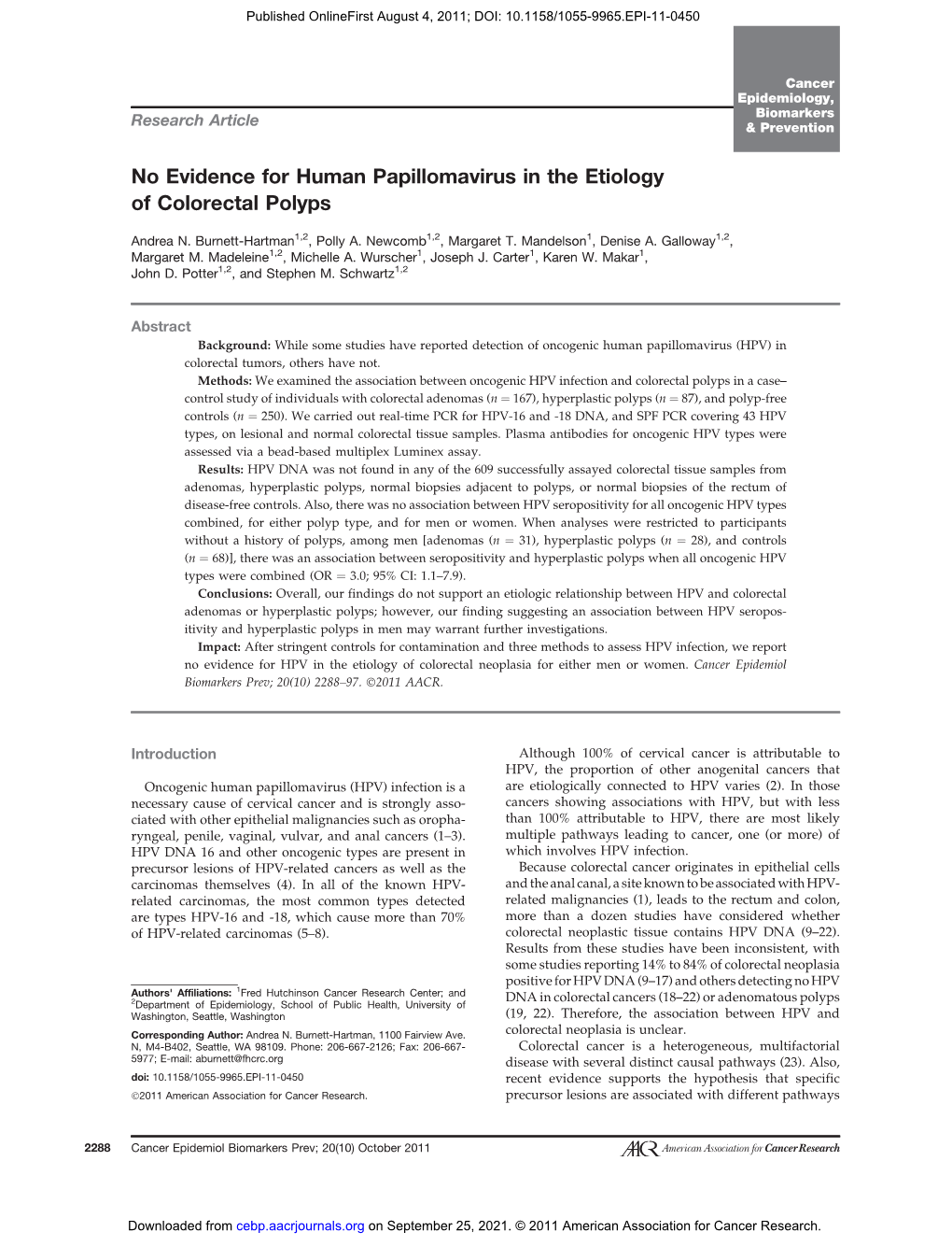 No Evidence for Human Papillomavirus in the Etiology of Colorectal Polyps