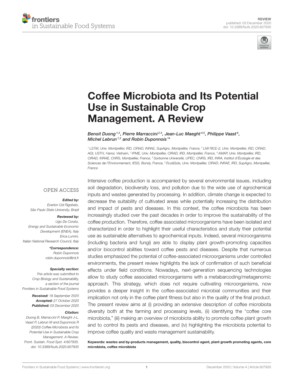 Coffee Microbiota and Its Potential Use in Sustainable Crop Management