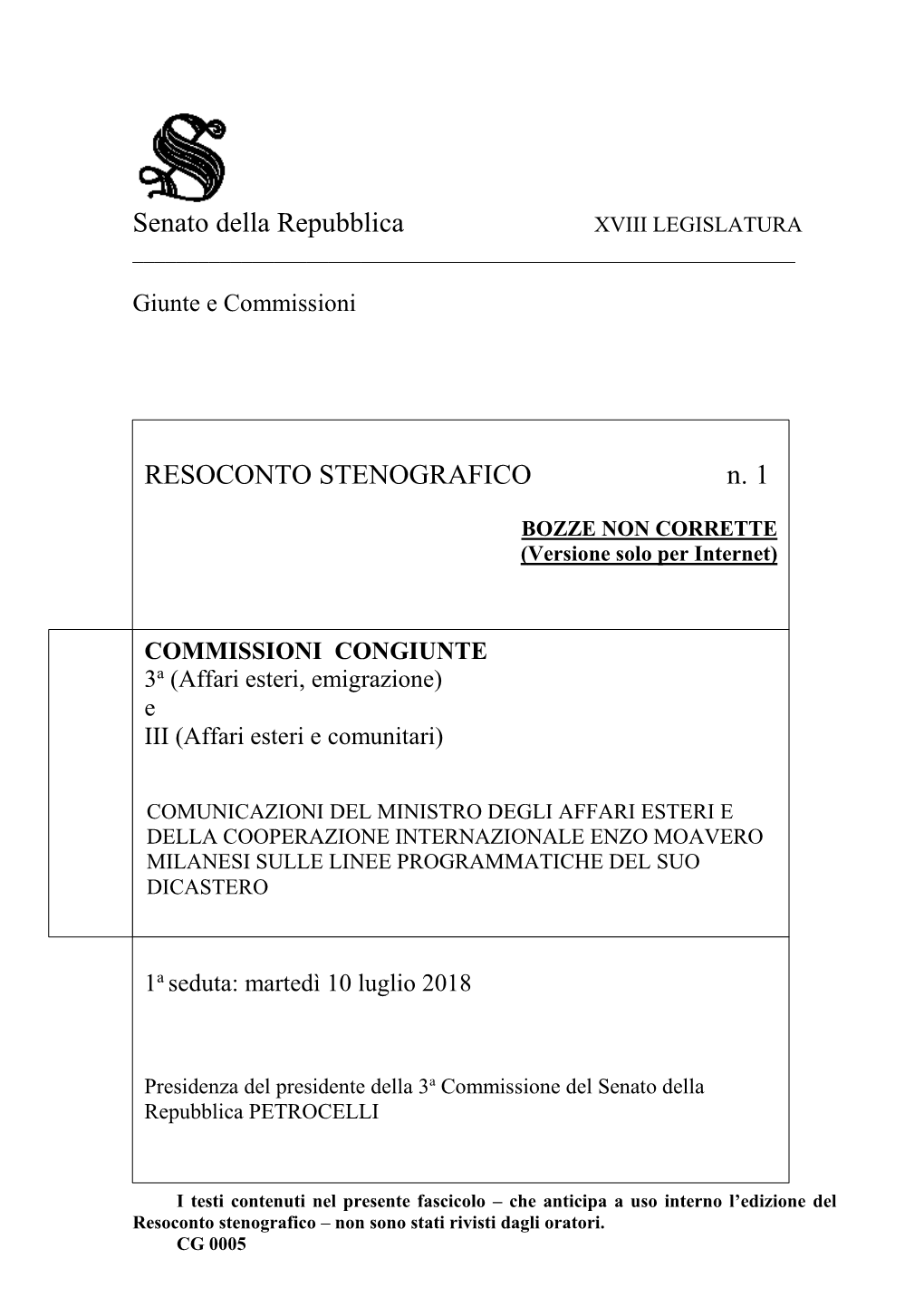 Senato Della Repubblica XVIII LEGISLATURA ______