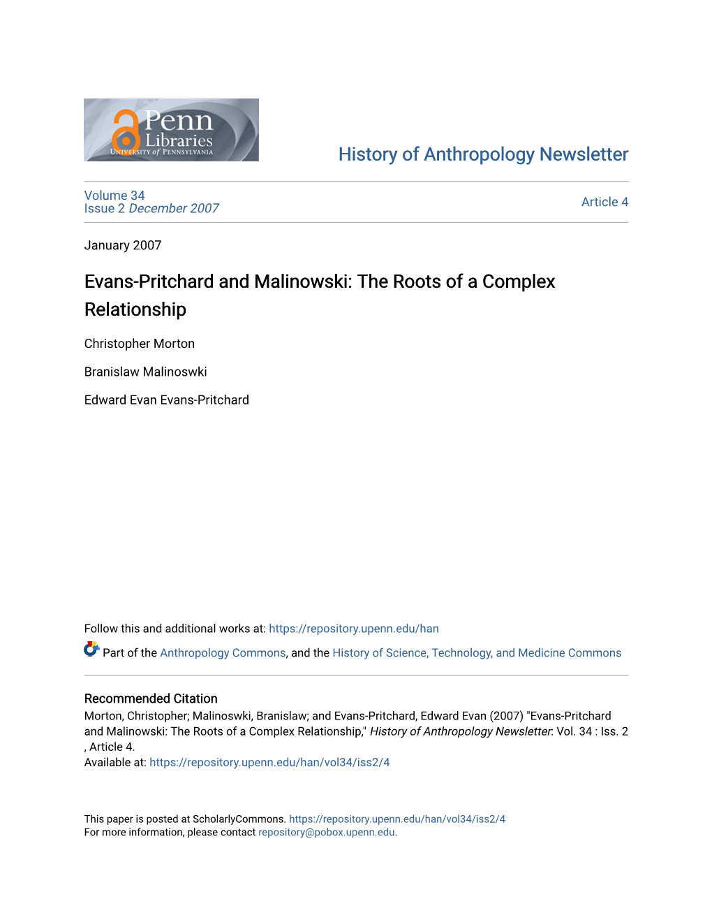 Evans-Pritchard and Malinowski: the Roots of a Complex Relationship