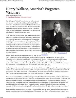 Henry Wallace, America's Forgotten Visionary