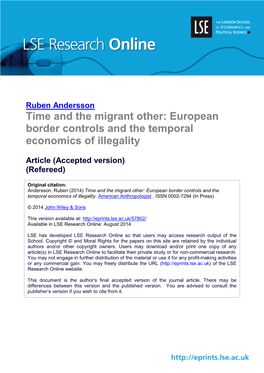 Time and the Migrant Other: European Border Controls and the Temporal Economics of Illegality