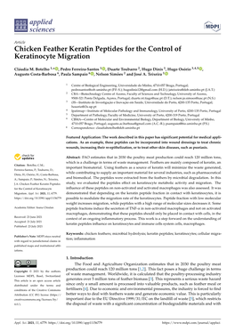 Chicken Feather Keratin Peptides for the Control of Keratinocyte Migration