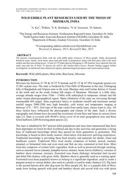 Wild Edible Plant Resources Used by the Mizos of Mizoram, India