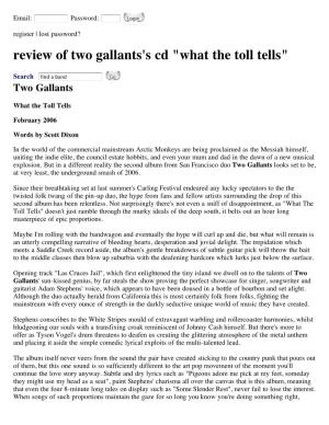 Review of Two Gallants's Cd "What the Toll Tells"