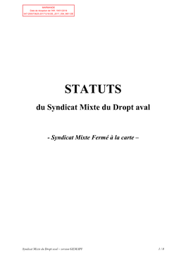 STATUTS Du Syndicat Mixte Du Dropt Aval