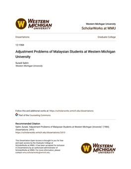 Adjustment Problems of Malaysian Students at Western Michigan University