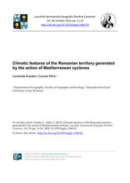 Climatic Features of the Romanian Territory Generated by the Action of Mediterranean Cyclones