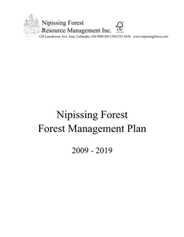 Nipissing Forest Forest Management Plan 2009 – 2019