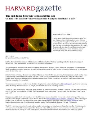 The Last Dance Between Venus and the Sun on June 5, the Transit of Venus Will Occur: Miss It and Your Next Chance Is 2117
