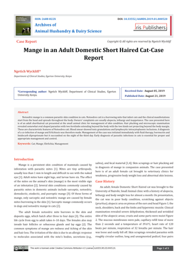 Mange in an Adult Domestic Short Haired Cat-Case Report