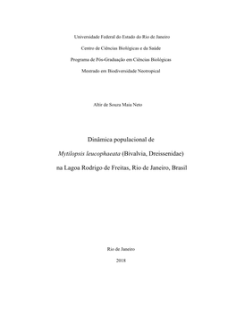 Dinâmica Populacional De Mytilopsis Leucophaeata (Bivalvia, Dreissenidae) Na Lagoa Rodrigo De Freitas, Rio De Janeiro, Brasil