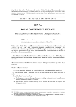 The Kingston Upon Hull (Electoral Changes) Order 2017