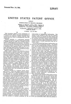 UNITED STATES PATENT OFFICE 2,529,671 PURFICATION of THONY CHLORIDE William E
