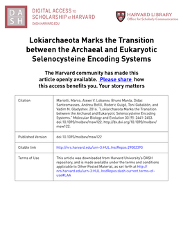 Lokiarchaeota Marks the Transition Between the Archaeal and Eukaryotic Selenocysteine Encoding Systems