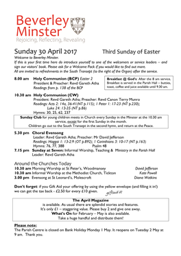 Sunday 30 April 2017 Third Sunday of Easter Welcome to Beverley Minster