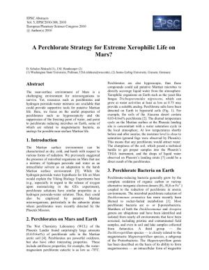 A Perchlorate Strategy for Extreme Xerophilic Life on Mars?