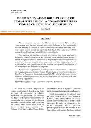 Is Her Diagnosis Major Depression Or Sexual Repression?: a Non-Western Fijian Female Clinical Single Case Study