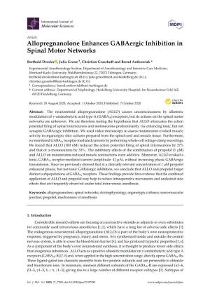 Allopregnanolone Enhances Gabaergic Inhibition in Spinal Motor Networks