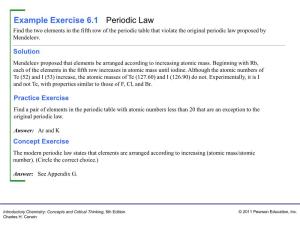 Example Exercise 6.1 Periodic Law Find the Two Elements in the Fifth Row of the Periodic Table That Violate the Original Periodic Law Proposed by Mendeleev