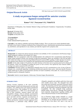 A Study on Peroneus Longus Autograft for Anterior Cruciate Ligament Reconstruction