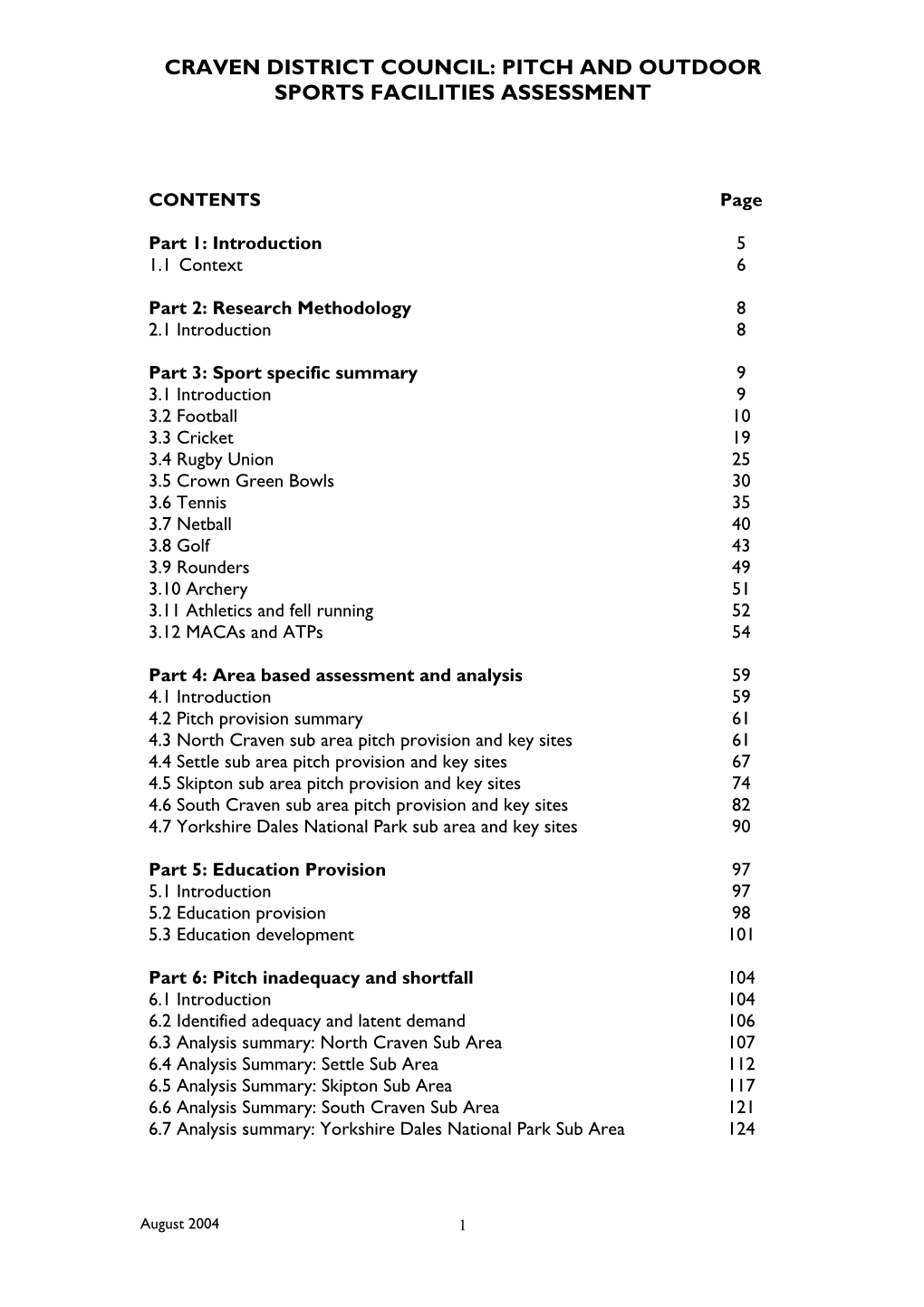 Pitch and Outdoor Sports Facilities Assessment