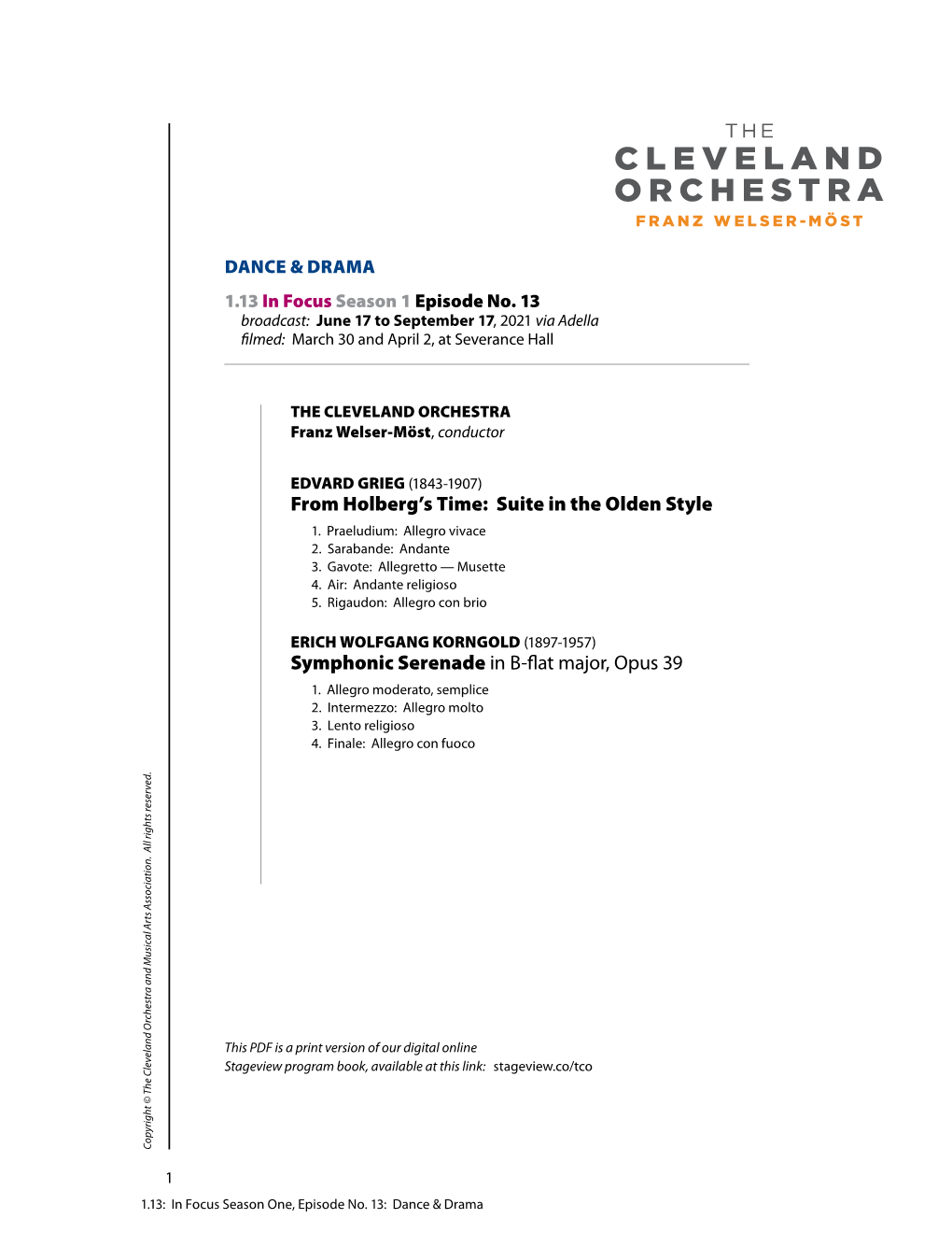 Stageview Program Book, Available at This Link: Stageview.Co/Tco Copyright © the Cleveland Orchestra and Musical Arts Association