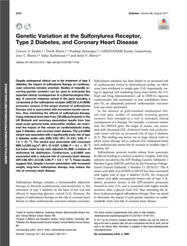 Genetic Variation at the Sulfonylurea Receptor, Type 2 Diabetes, and Coronary Heart Disease