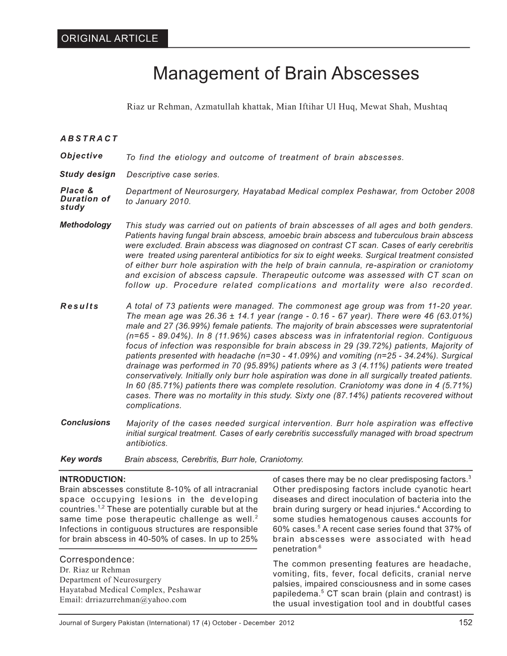 Management of Brain Abscesses