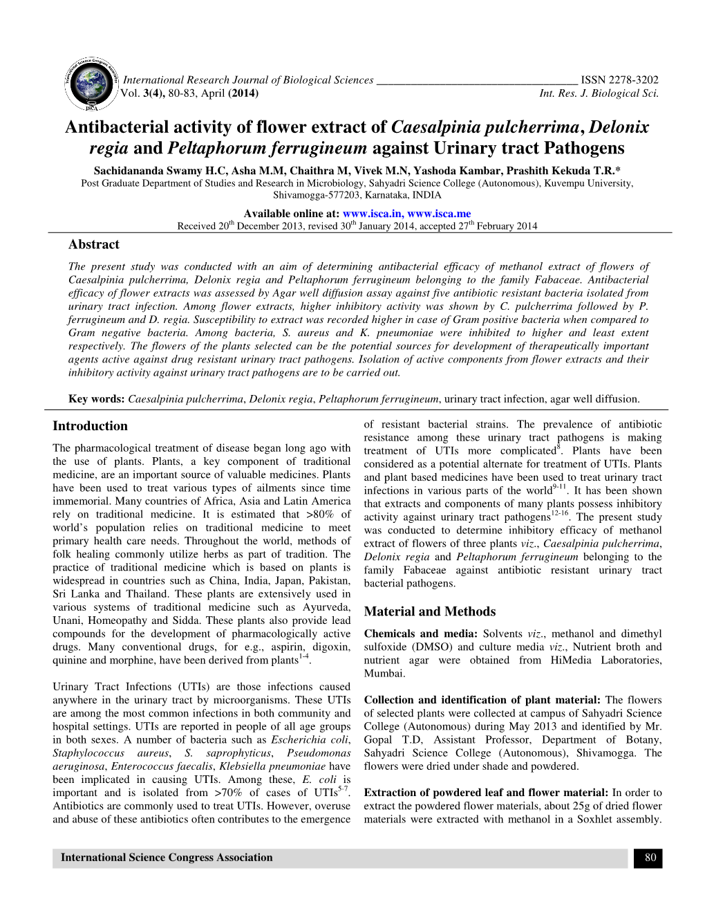 Antibacterial Activity of Flower Extract of Caesalpinia Pulcherrima, Delonix Regia and Peltaphorum Ferrugineum Against Urinary T